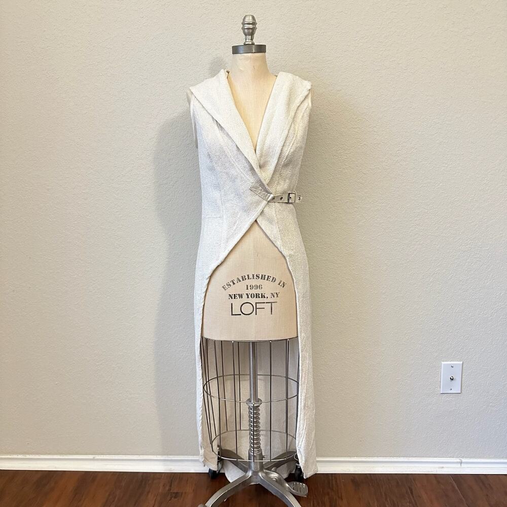 ALEKAI Rain Drop Long Vest Ivory Sleeveless Belted Duster Gypsie